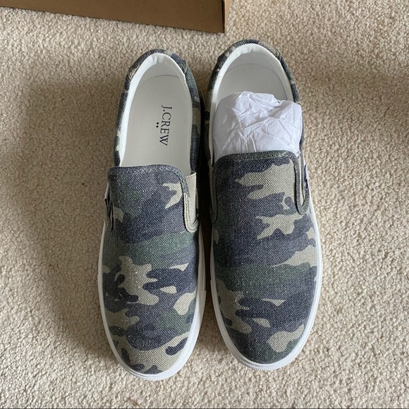 J.Crew Factory Roadtrip Canvas Slip-On Camo Shoes Green Gray Tan Sz 9.5 - Picture 5 of 9